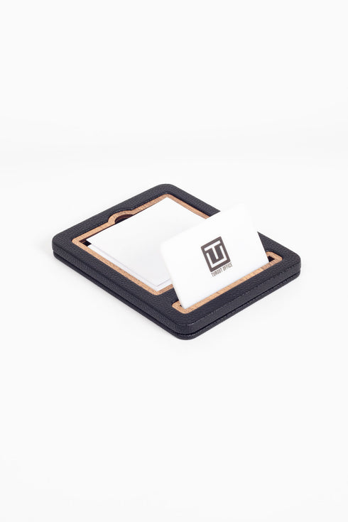 Leather Note Holder Black Wood Detailed Note Holder and Business Card Holder
